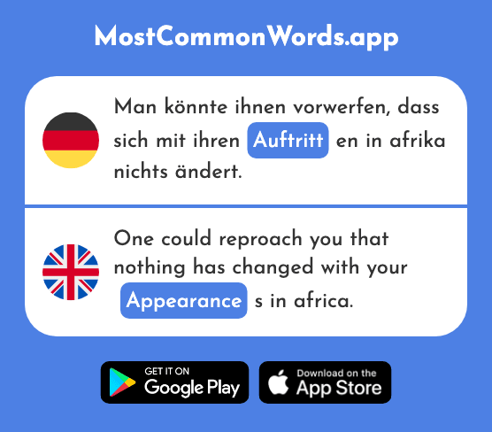 Auftritt - Appearance, entrance (Das 2076 Häufigste Wort In English)