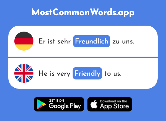 Freundlich - Kind, nice, friendly (Das 1566 Häufigste Wort In English)