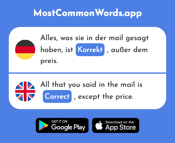 Korrekt - Correct (Das 1912 Häufigste Wort In English)
