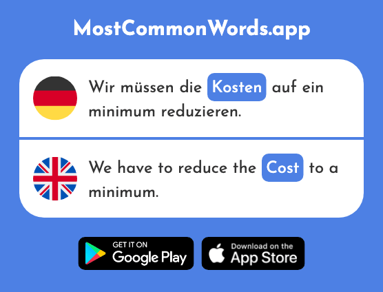 Kosten - Cost (Das 903 Häufigste Wort In English)
