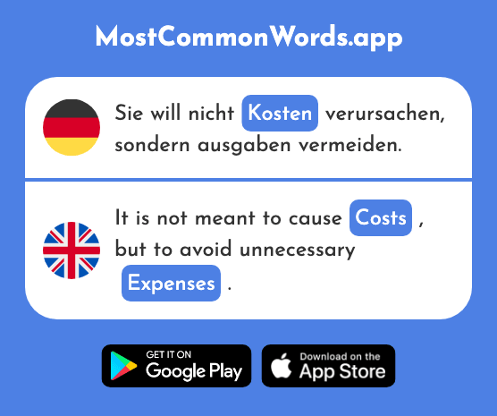 Kosten - Costs, expenses (Das 564 Häufigste Wort In English)