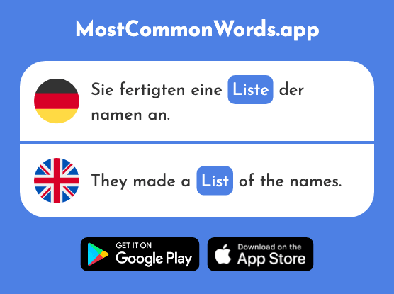 Liste - List (Das 1792 Häufigste Wort In English)