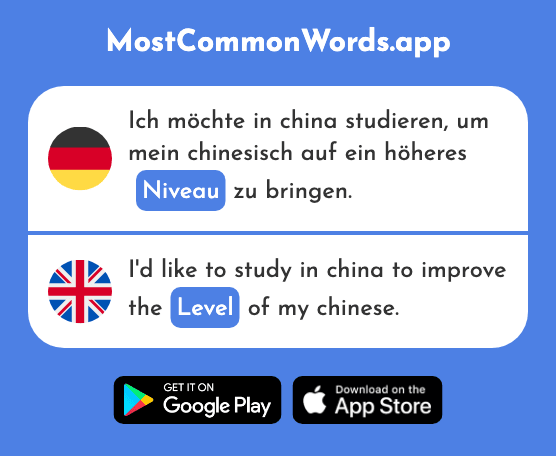 Niveau - Level, standard (Das 1825 Häufigste Wort In English)