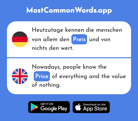Preis - Price, prize (Das 334 Häufigste Wort In English)