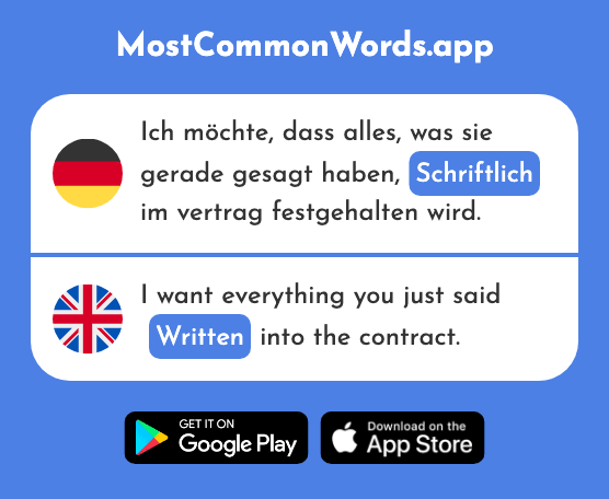 Schriftlich - Written (Das 2309 Häufigste Wort In English)