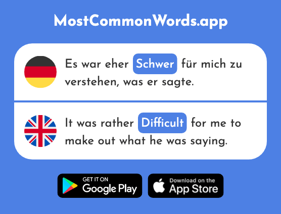Schwer - Difficult, heavy (Das 257 Häufigste Wort In English)