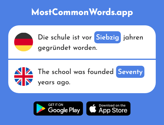 Siebzig - Seventy (Das 2609 Häufigste Wort In English)