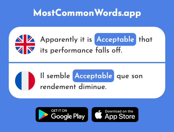 Acceptable, satisfactory - Acceptable (The 2608th Most Common French Word)