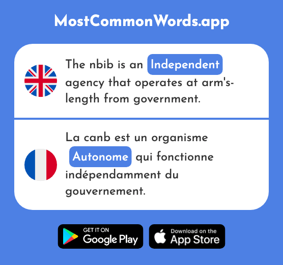 Autonomous, independent - Autonome (The 2192nd Most Common French Word)