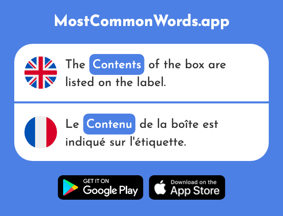 Contents - Contenu (The 1501st Most Common French Word)