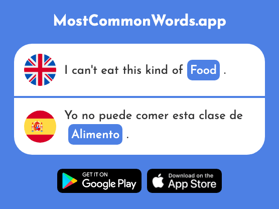 Food, nourishment - Alimento (The 1018th Most Common Spanish Word)