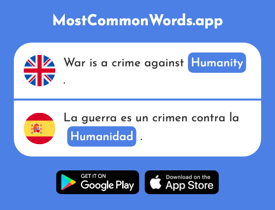 Humanity, mankind - Humanidad (The 1553rd Most Common Spanish Word)