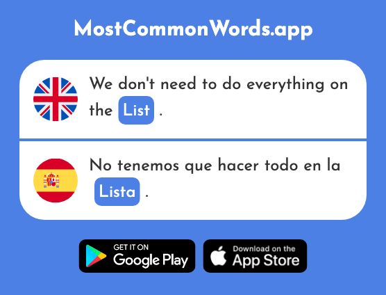 List, roster, roll - Lista (The 1189th Most Common Spanish Word)