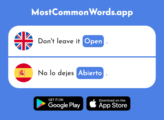 Open, unlocked - Abierto (The 654th Most Common Spanish Word)