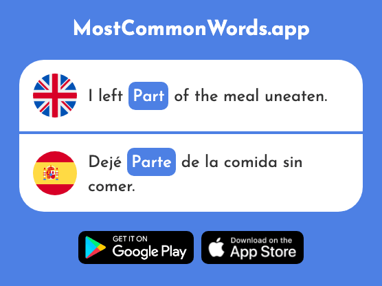 Part, portion - Parte (The 92nd Most Common Spanish Word)
