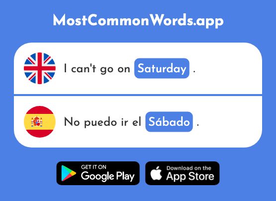 Saturday - Sábado (The 1179th Most Common Spanish Word)