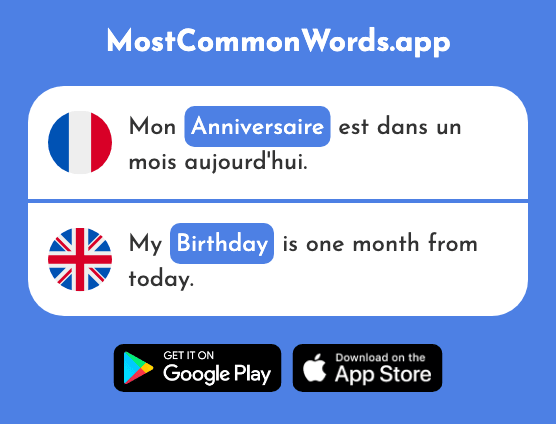 Anniversaire - Anniversary, birthday (Le 2043 Mot Le Plus Commun En English)