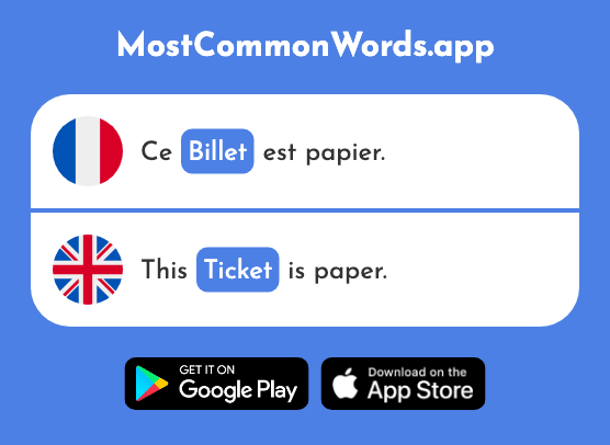 Billet - Ticket (Le 1916 Mot Le Plus Commun En English)