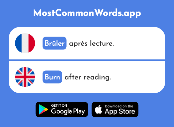 Brûler - Burn (Le 1930 Mot Le Plus Commun En English)