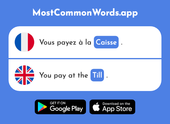 Caisse - Till, cash desk (Le 1881 Mot Le Plus Commun En English)
