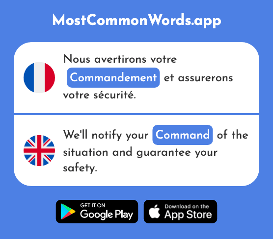 Commandement - Command, order, commandment (Le 2644 Mot Le Plus Commun En English)