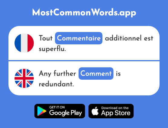 Commentaire - Comment, remark (Le 1685 Mot Le Plus Commun En English)