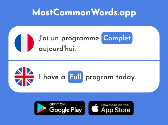 Complet - Full, complete, suit (Le 965 Mot Le Plus Commun En English)