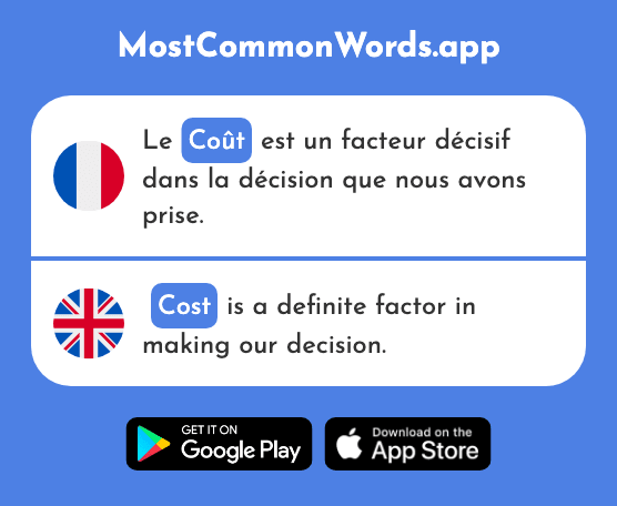 Coût - Cost (Le 830 Mot Le Plus Commun En English)