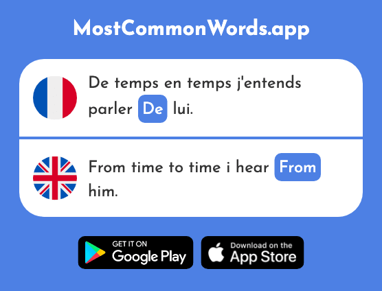 De - Prep of, from, some, any (Le 2 Mot Le Plus Commun En English)