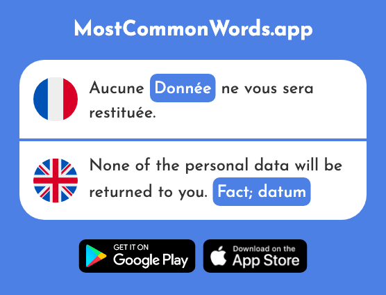 Donnée - Fact, datum (Le 1116 Mot Le Plus Commun En English)