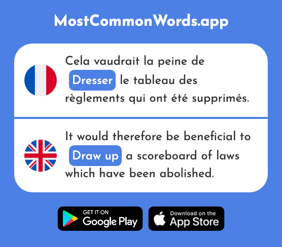 Dresser - Draw up, put up, raise (Le 2104 Mot Le Plus Commun En English)