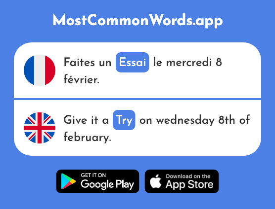 Essai - Attempt, try, test (Le 1475 Mot Le Plus Commun En English)