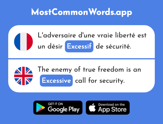 Excessif - Excessive, inordinate (Le 2410 Mot Le Plus Commun En English)