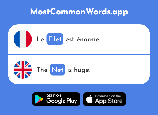 Filet - Dribble, trickle, wisp, streak, thread, fillet, net (Le 2656 Mot Le Plus Commun En English)