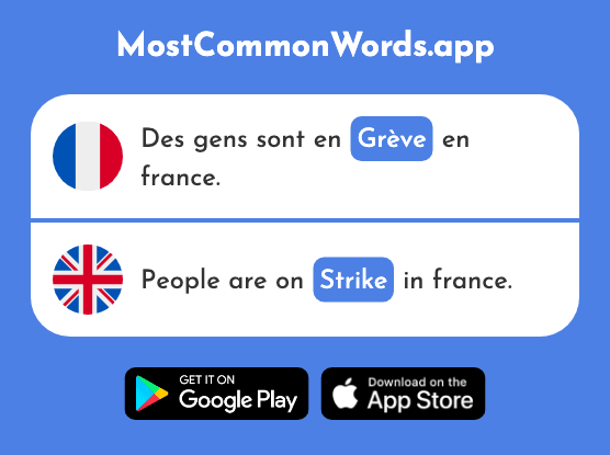 Grève - Strike (Le 1803 Mot Le Plus Commun En English)