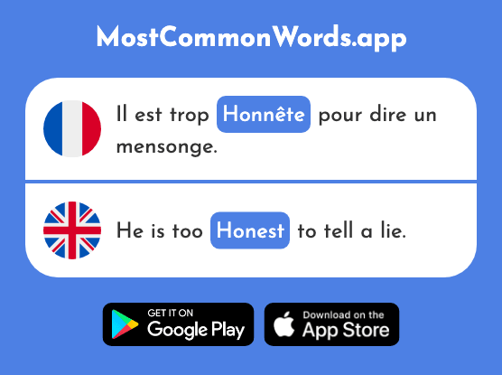 Honnête - Honest, decent, fair (Le 2405 Mot Le Plus Commun En English)