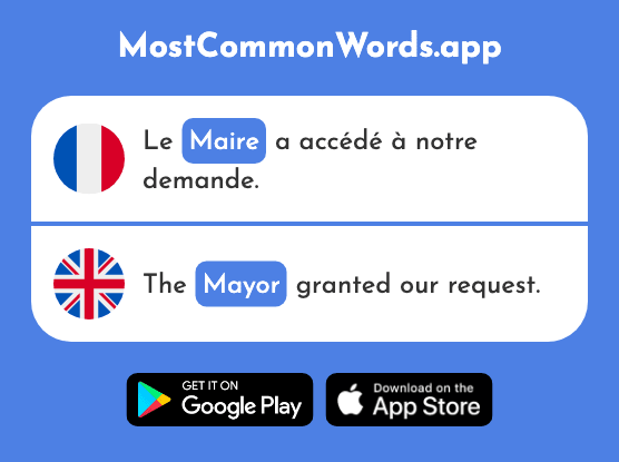 Maire - Mayor (Le 1876 Mot Le Plus Commun En English)