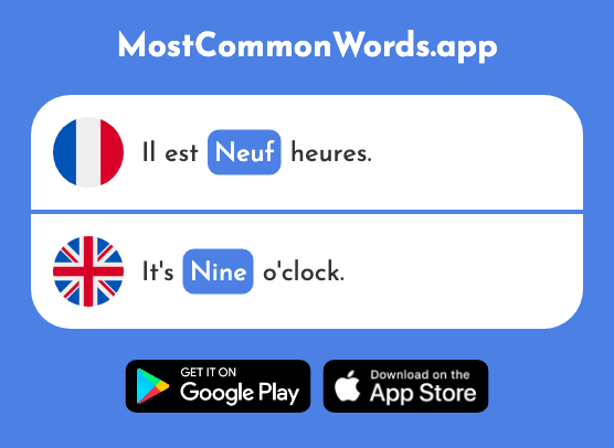 Neuf - Nine, new (Le 787 Mot Le Plus Commun En English)