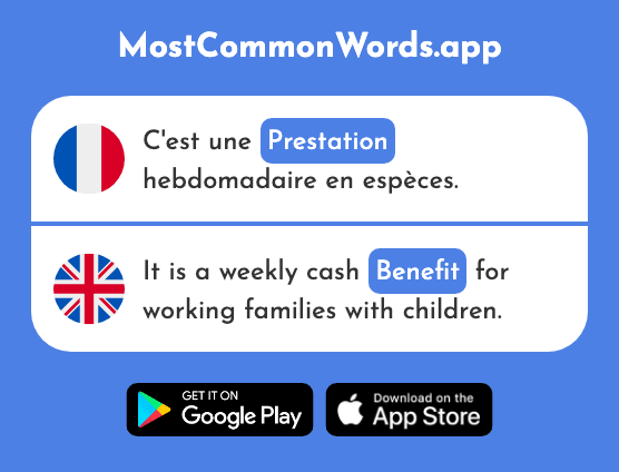 Prestation - Benefit (Le 1830 Mot Le Plus Commun En English)