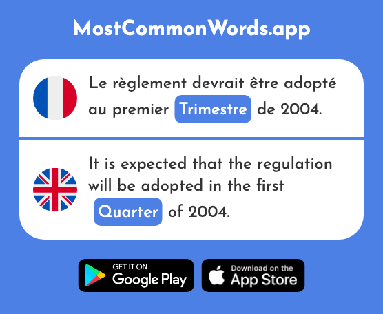 Trimestre - Quarter, three months (Le 2763 Mot Le Plus Commun En English)