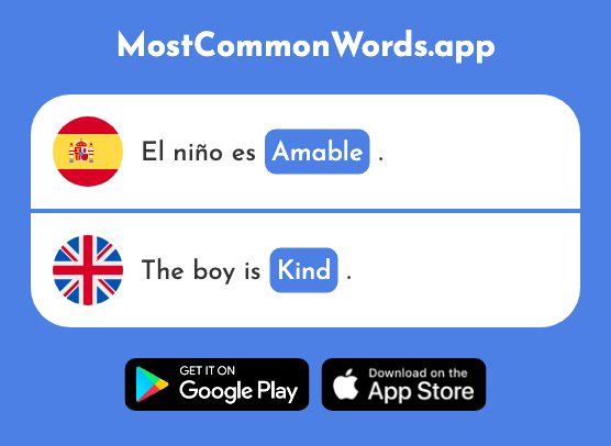 Amable - Kind, nice, friendly (La 2707 Palabra Más Común En English)