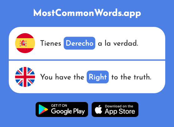 Derecho - Right, straight (La 1334 Palabra Más Común En English)