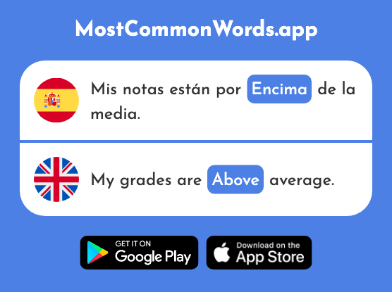 Encima - Above, on top, in addition (La 1140 Palabra Más Común En English)