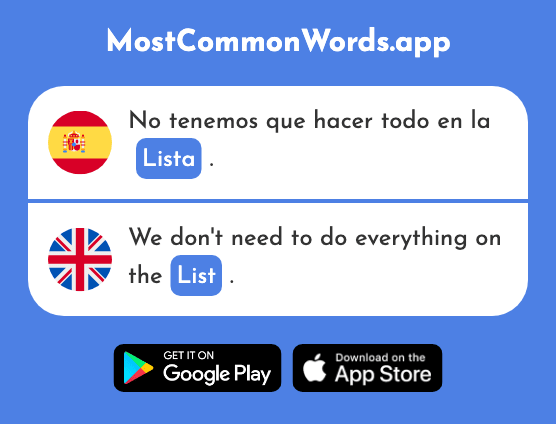 Lista - List, roster, roll (La 1189 Palabra Más Común En English)